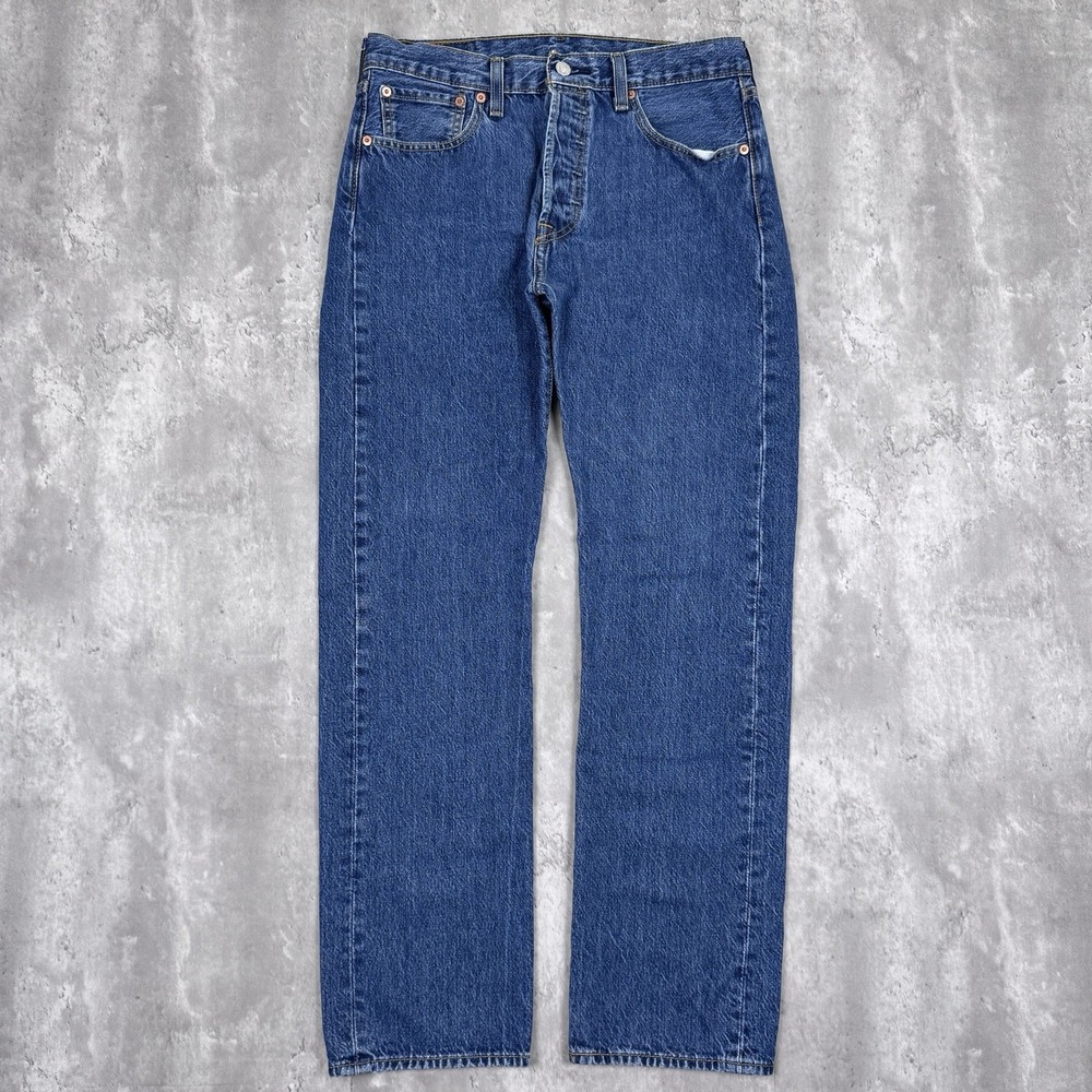 Levis‎ 501 Jeans Mens 32x32 Blue Denim Western Button Fly Whisker Dark Wash Y2K
